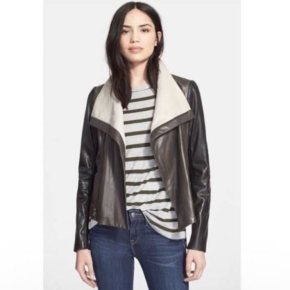 Vince Color Block Leather Moto Jacket - Picture 1 of 9